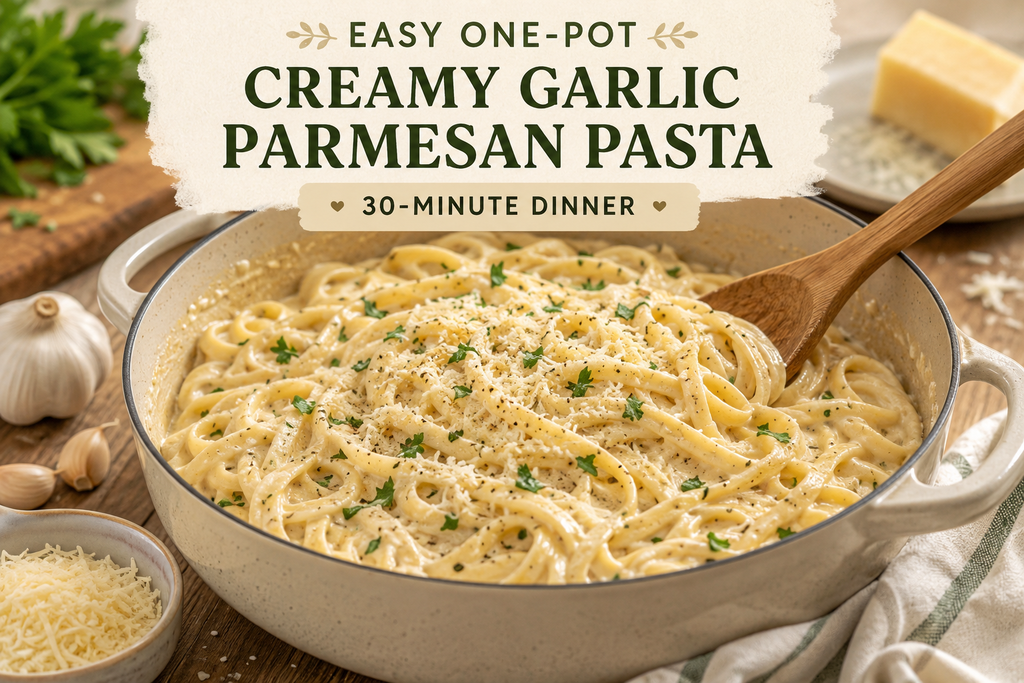 Creamy garlic parmesan pasta with Parmesan and fresh parsley