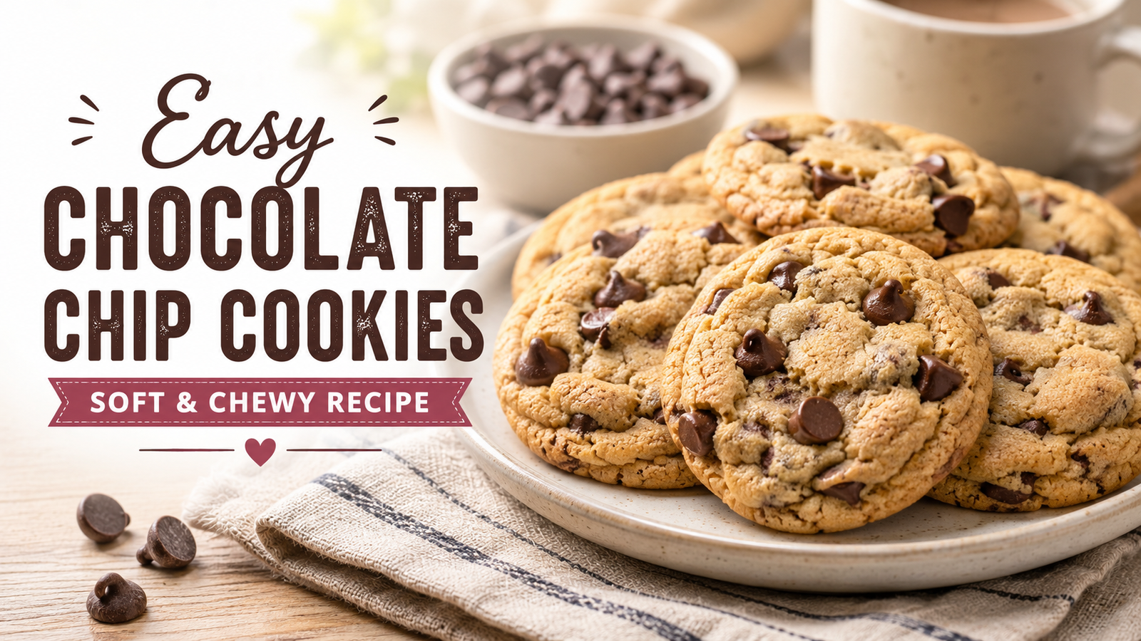 Easy chocolate chip cookies that are soft and chewy