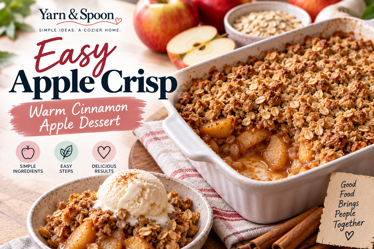 Easy apple crisp with warm cinnamon apples and oat topping